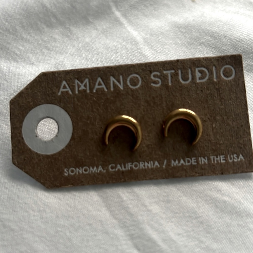 Crescent shaped 14 k gold plated stud earrings moon amano studios handma…